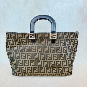 Fendi Brown Zucca Canvas Top-Handle Tote Vintage